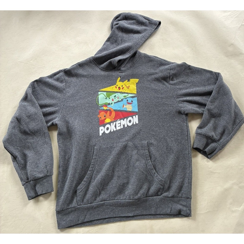 Pokemon Pikachu Bulbasaur Squirtle Charmander Hooded Sweatshirt Youth XL Grey